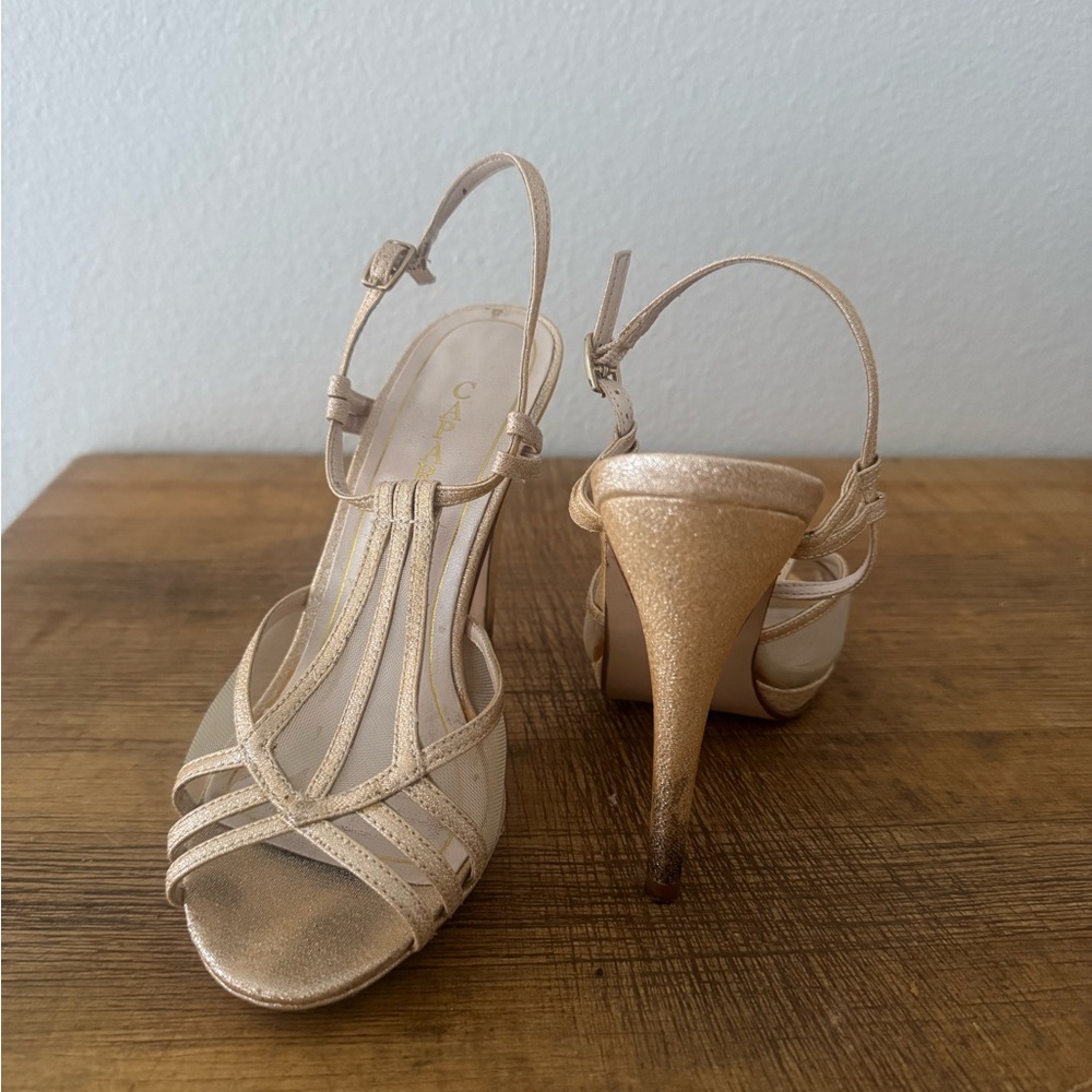 Gold Strappy Slingback Heels - Women